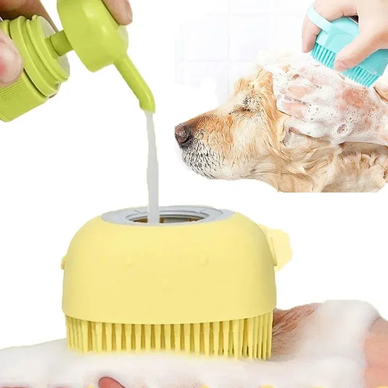 Banheiro Escova de Banho para Cães Luvas de Massagem Pente de silicone de segurança macia com caixa de shampoo Acessórios para animais de estimação para gatos Ferramenta de tosa de chuveiro