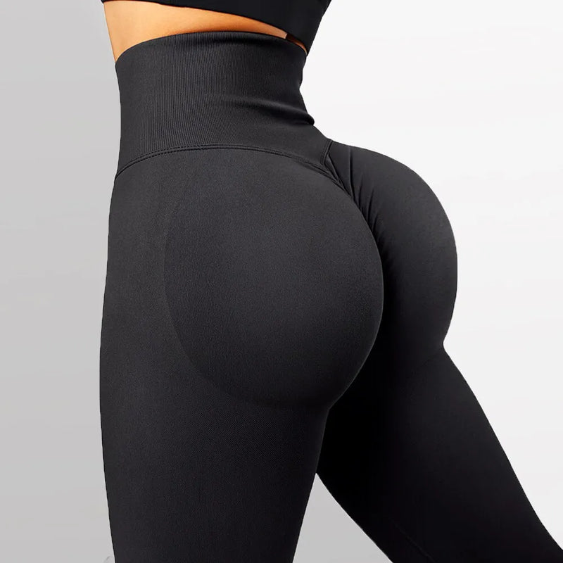 Calças de ginástica fitness sem costura para mulheres, cintura alta e quadris, nádegas apertadas de pêssego, cintura alta, calças de ioga nude, 2023