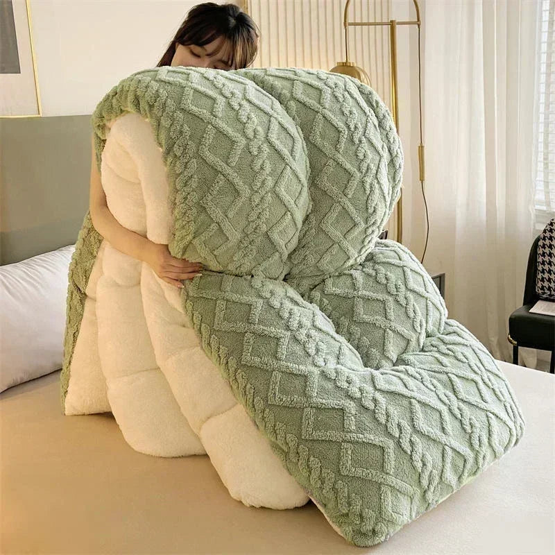Novo super grosso inverno cobertor quente para cama cordeiro artificial cashmere cobertores pesados macio confortável aconchego edredom