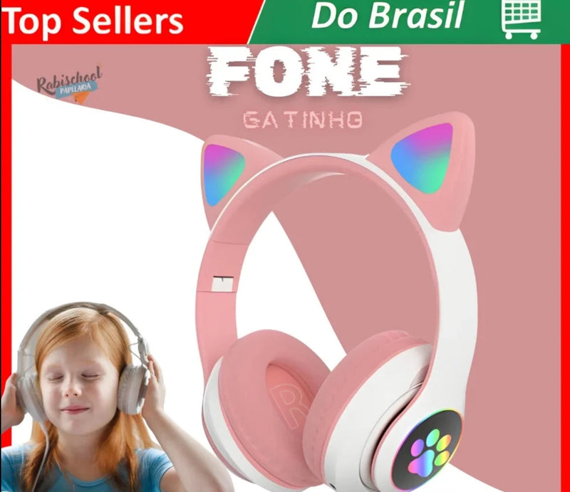 Fone De Ouvido Orelha Gatinho RGB Headphone Confortável Portátil Dobravel Diversas Cores Fone de ouvido RGB